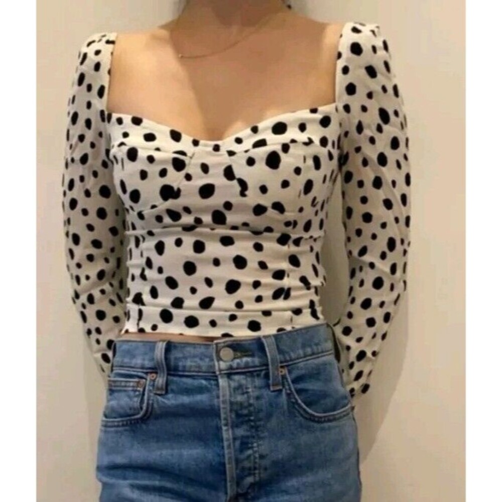 Reformation Reign Top Black White Puff Sleeve Size 4